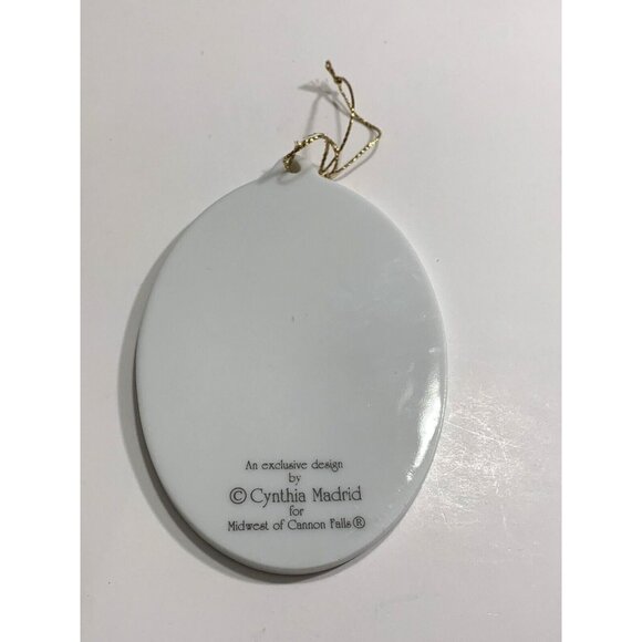 Christmas Ornament Oval Ceramic Angel Stars By Cynthia Madrid Folk Art READ - Picture 3 of 6